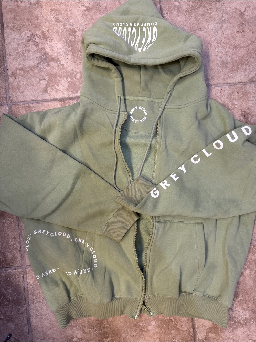 Grey Cloud Olive Green Zip-Up Hoodie